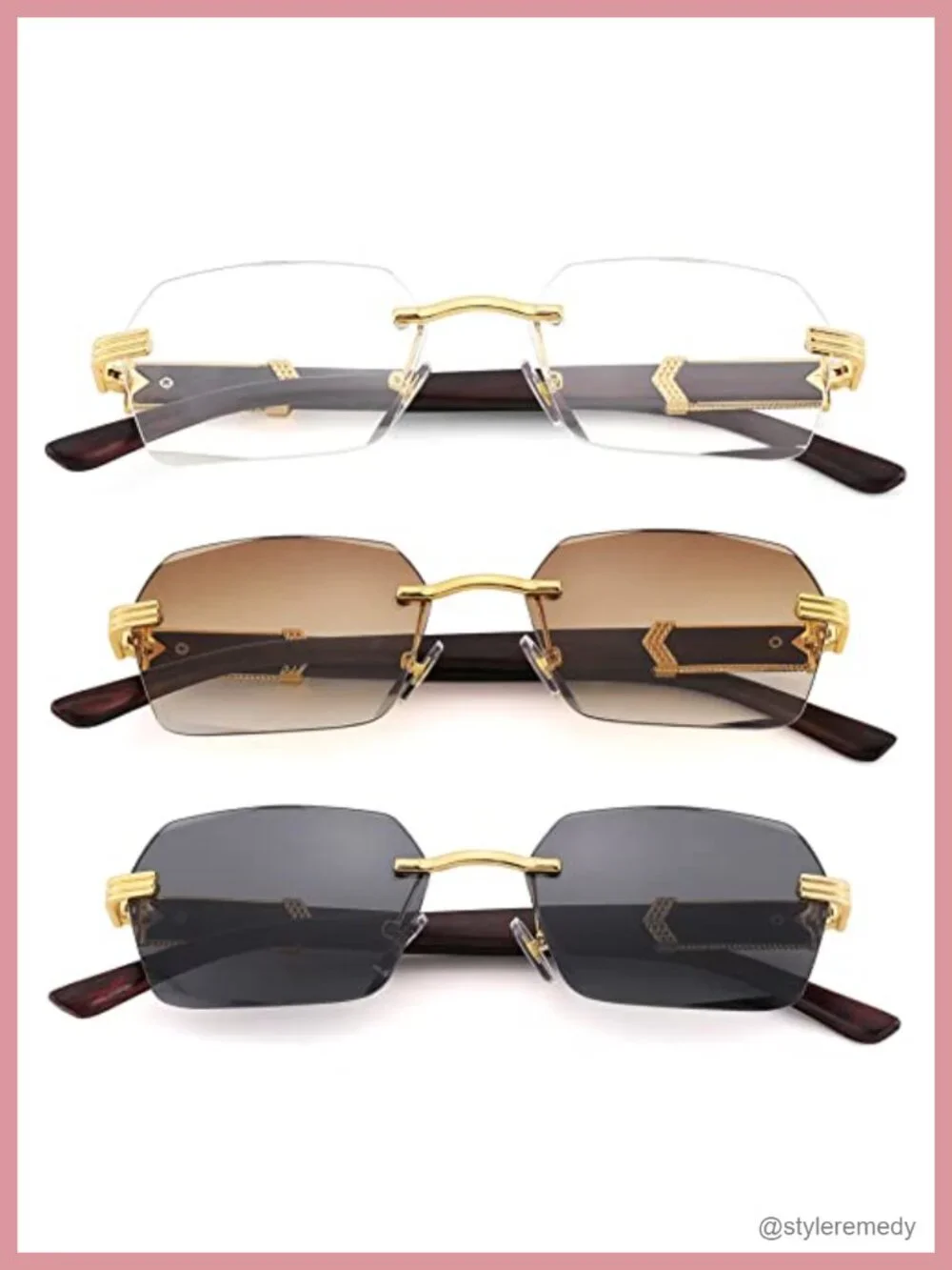Rimless Rectangle Sunglasses Retro Frameless Square Shade Y2K Tinted Eyewear